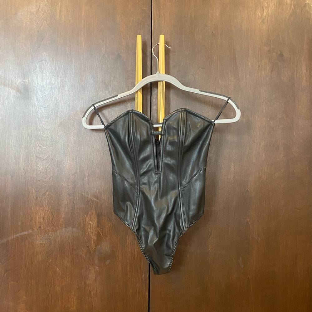 Leather Bodysuit w/ Lace Back